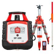 Комплект: ротационный нивелир RGK SP-100 с калибровкой + элевационный штатив RGK SH-170 + рейка RGK LR-2 + дальномер RGK DL100