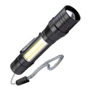 Фонарь аккумуляторный ручной LED 1Вт + COB 5Вт линза зум аккум. Li-ion 18650 1А.ч USB-шнур ABS-пластик КОСМОС KOS113Lit